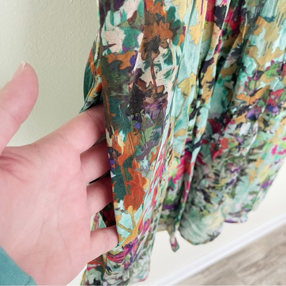 Peruvian Connection Tradewinds Dress L Large Floral Cap Sleeve Mint Green Midi - Picture 6 of 13